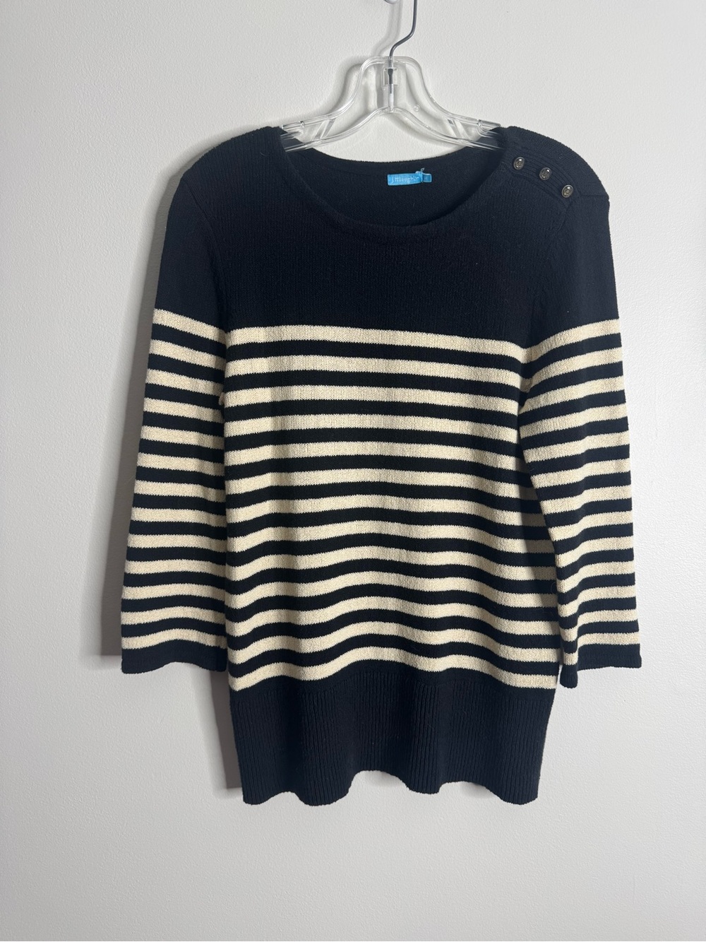 J. McLaughlin Navy Cream Striped Cotton Sweater Nautical Medium M